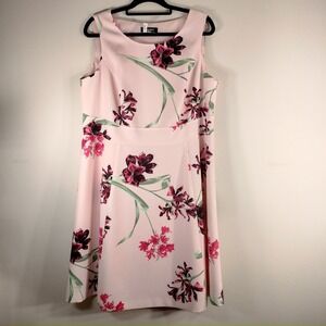Nine West Pink Floral Fit and Flare Sleeveless Knee Length Dress